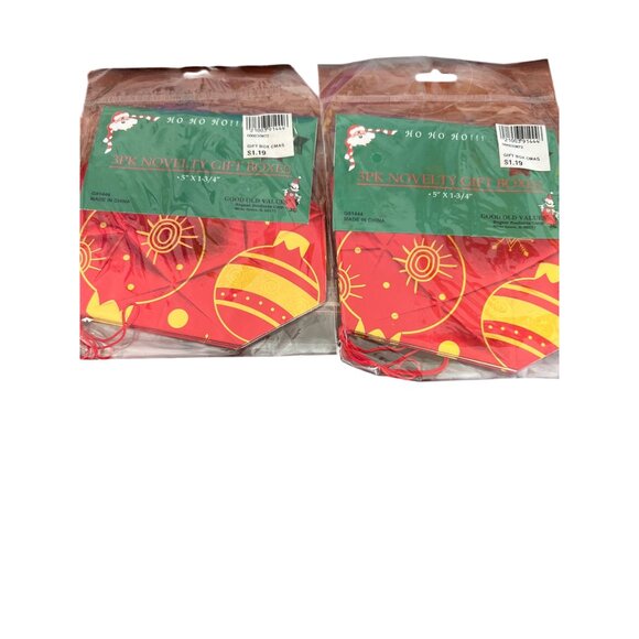 3Pk Christmas Novelty Gift Boxes 5" X 1 3/4" Red & Gold 2 Packages 6 Total NEW - Picture 1 of 3